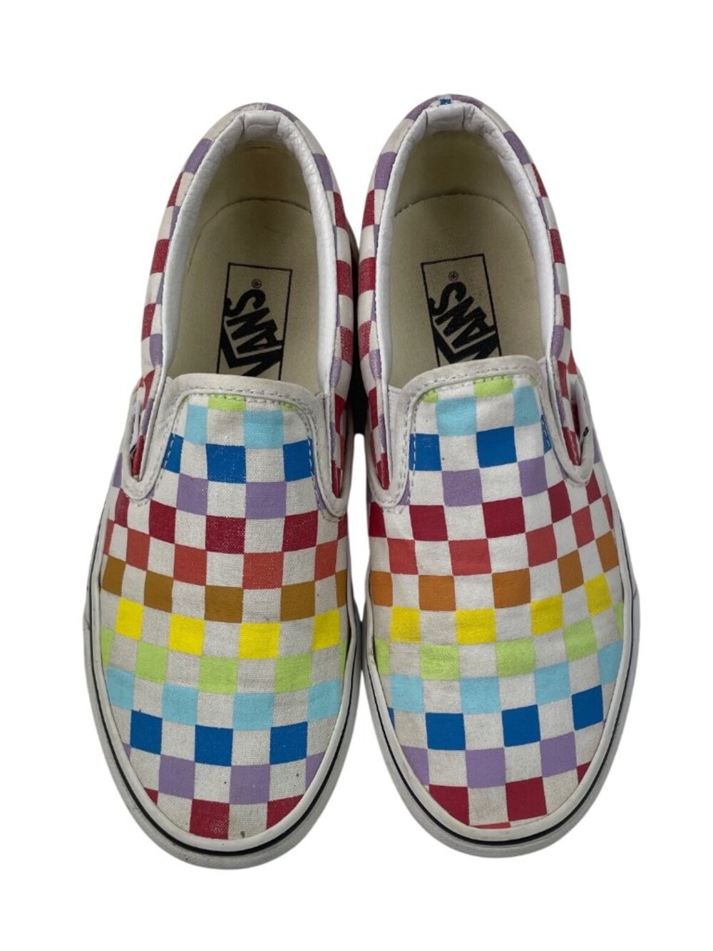 Vans Classic Slip-On Rainbow Checkerboard Sneakers Men 6.5 Women 8 Canvas Shoes - Picture 4 of 11